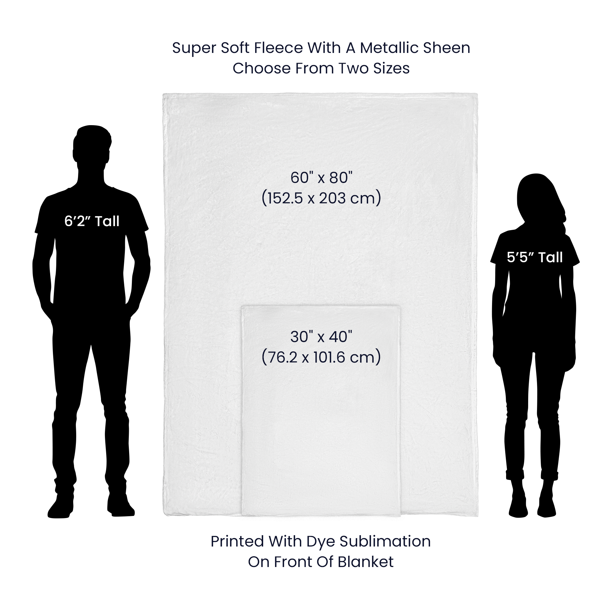 To My Love personalized mink fleece blanket size guide showing available blanket dimensions
