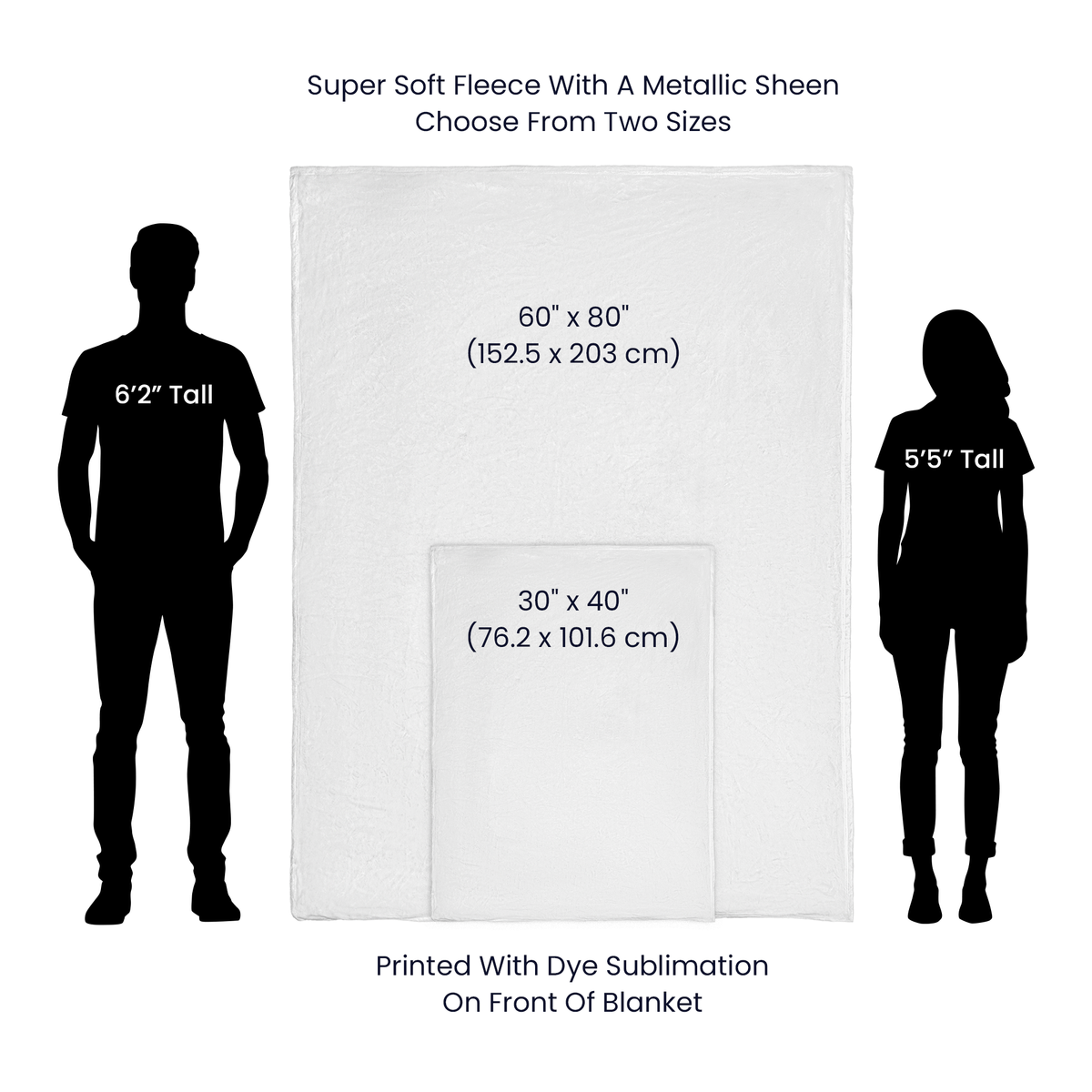 To My Love personalized mink fleece blanket size guide showing available blanket dimensions