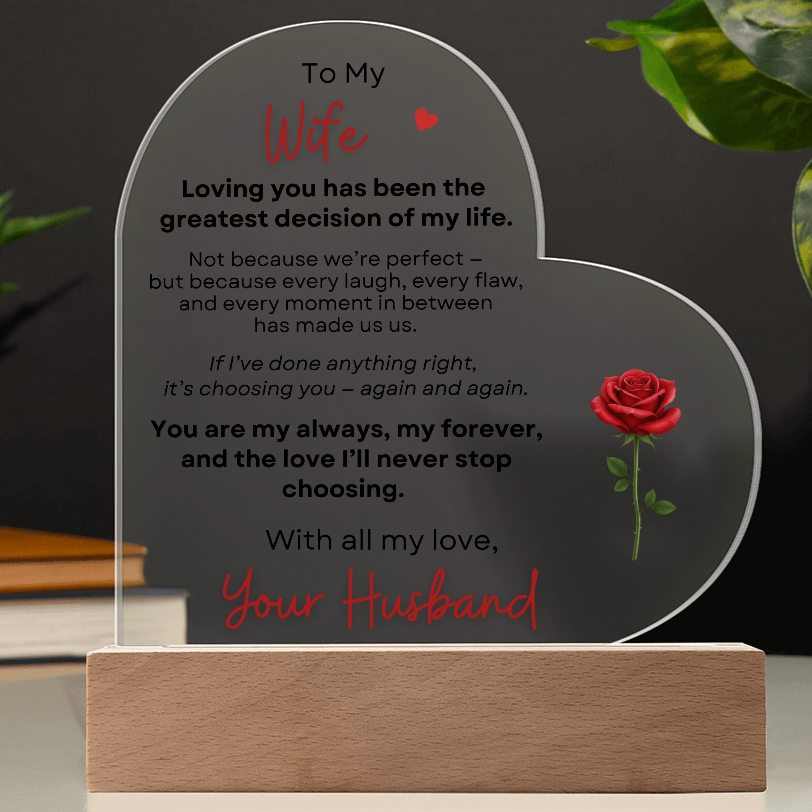 To My Wife Heart Acrylic Plaque close up