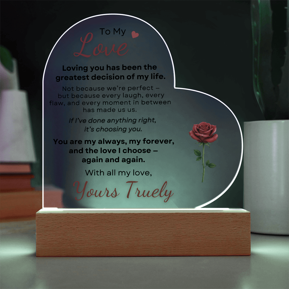 Heart acrylic plaque with white LED light romantic to my love gift