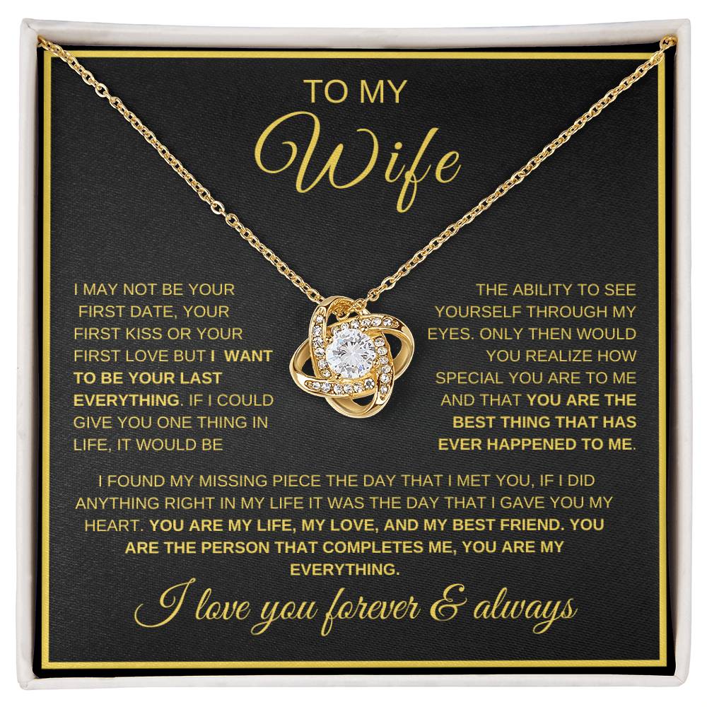 To My Wife | Your Last Everything | Love Knot Necklace on dark background
