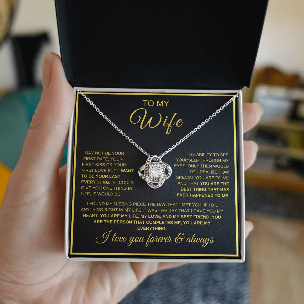 To My Wife | Your Last Everything | Love Knot Necklace on dark background