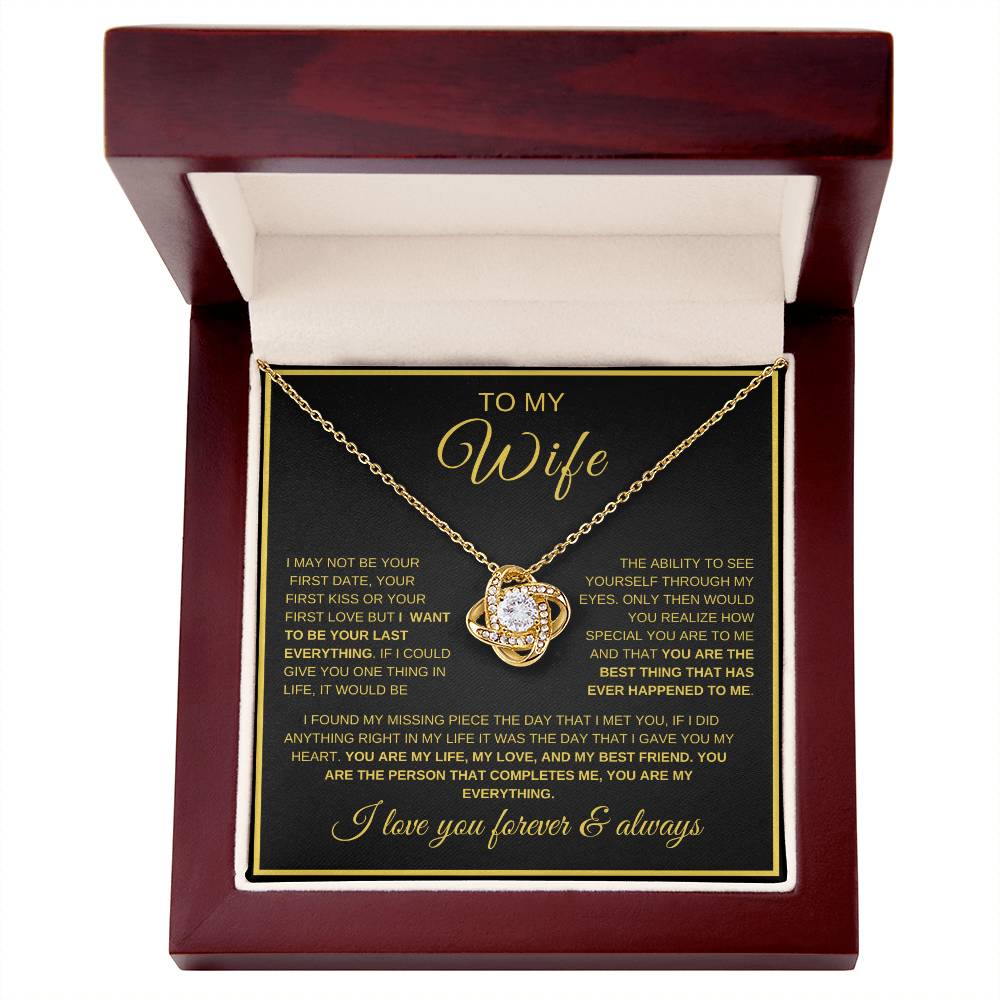 To My Wife | Your Last Everything | Love Knot Necklace on dark background