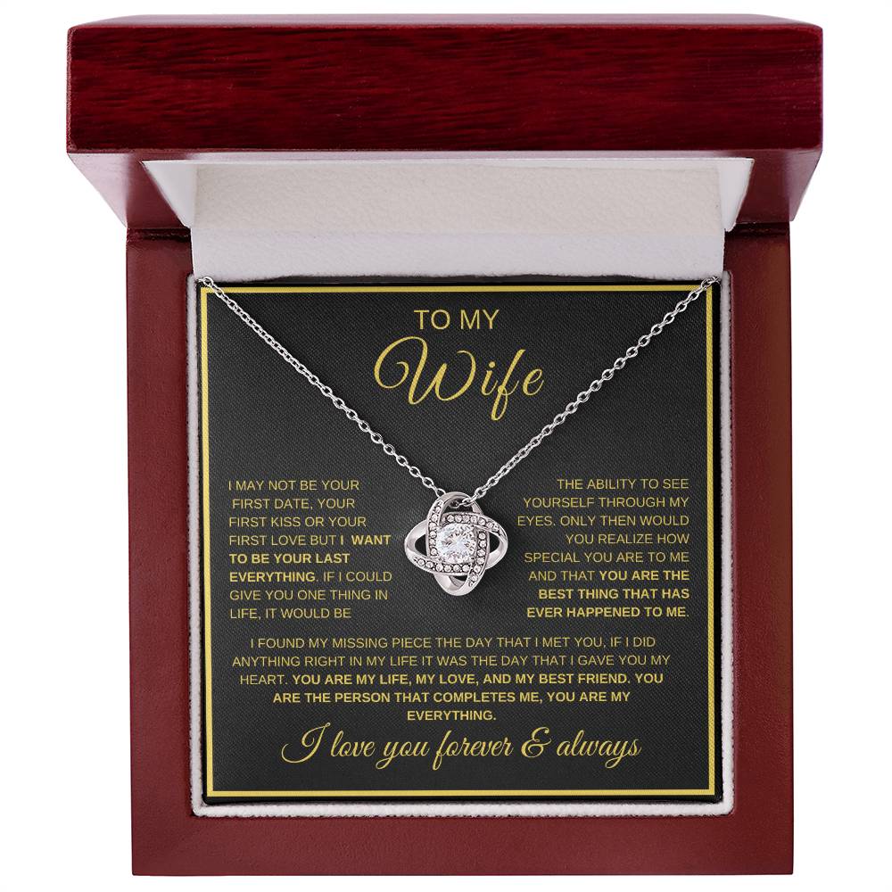 To My Wife | Your Last Everything | Love Knot Necklace on dark background