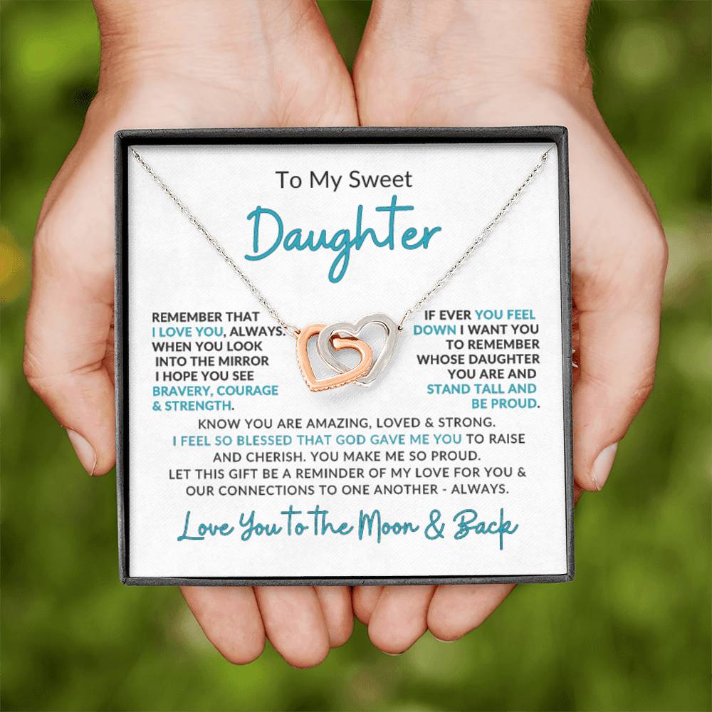 Interlocking Hearts Necklace for Daughter from Mom | Love You to the Moon Gift