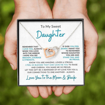 Interlocking Hearts Necklace for Daughter from Mom | Love You to the Moon Gift