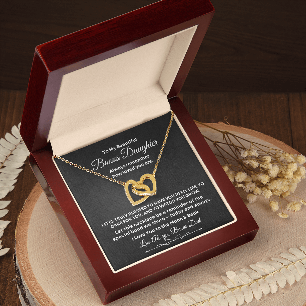 Interlocking Hearts Necklace for Bonus Daughter | Gift from Bonus Dad