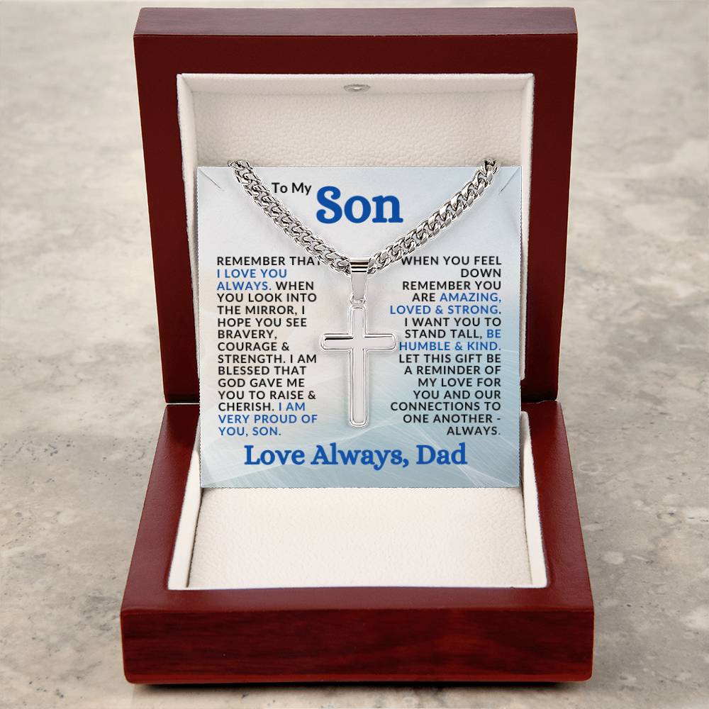 | Special Gift from Dad to Son | I Am Proud of You | Cuban Chain with Artisan Cross Necklace