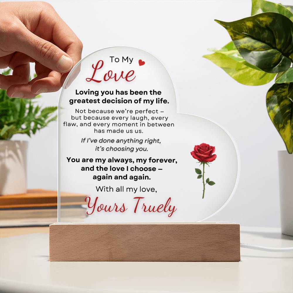 To My Love Heart Acrylic LED Lamp – Romantic Personalized Gift for Her