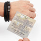 Men’s bracelet gift for Dad from daughter or son shown on wrist with a sentimental To My Amazing Dad message card.