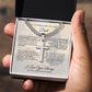 Dad cross necklace gift from daughter or son shown in a gift box with a sentimental To My Amazing Dad card.