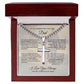 Father’s Day gift for Dad featuring a stainless steel cross necklace in a luxury gift box with message card.