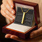 Gold overlayed engraved bar necklace with customizable names, dates, or words, to my Wife featured in the luxury box.