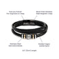Love You Forever bracelet product details showing braided vegan leather band, stainless steel beads, and magnetic clasp.