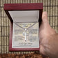 Meaningful cross necklace gift for Dad from daughter or son displayed in a luxury gift box.