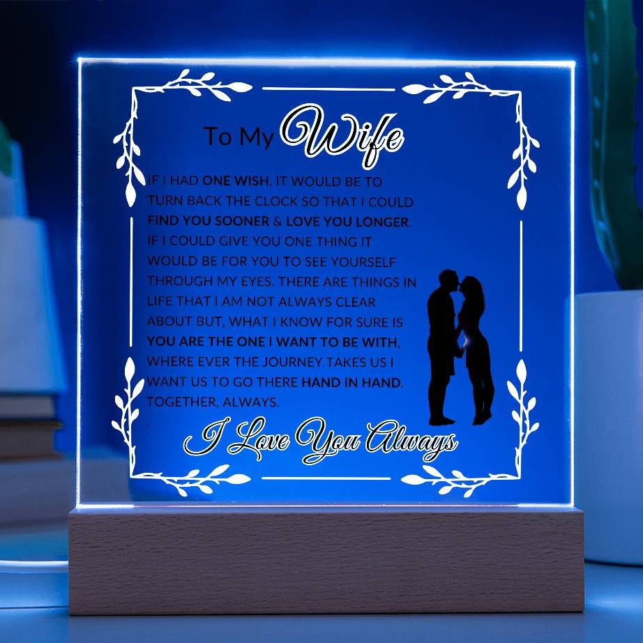 Color-changing LED acrylic lamp showing blue, green, and red lighting options for romantic night light