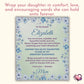 Meaning and purpose image for a personalized daughter blanket from Mom, showing a blue floral keepsake throw with an encouraging message.