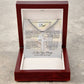 Personalized Father’s Day cross necklace for Dad displayed in a mahogany-style luxury box with message card.