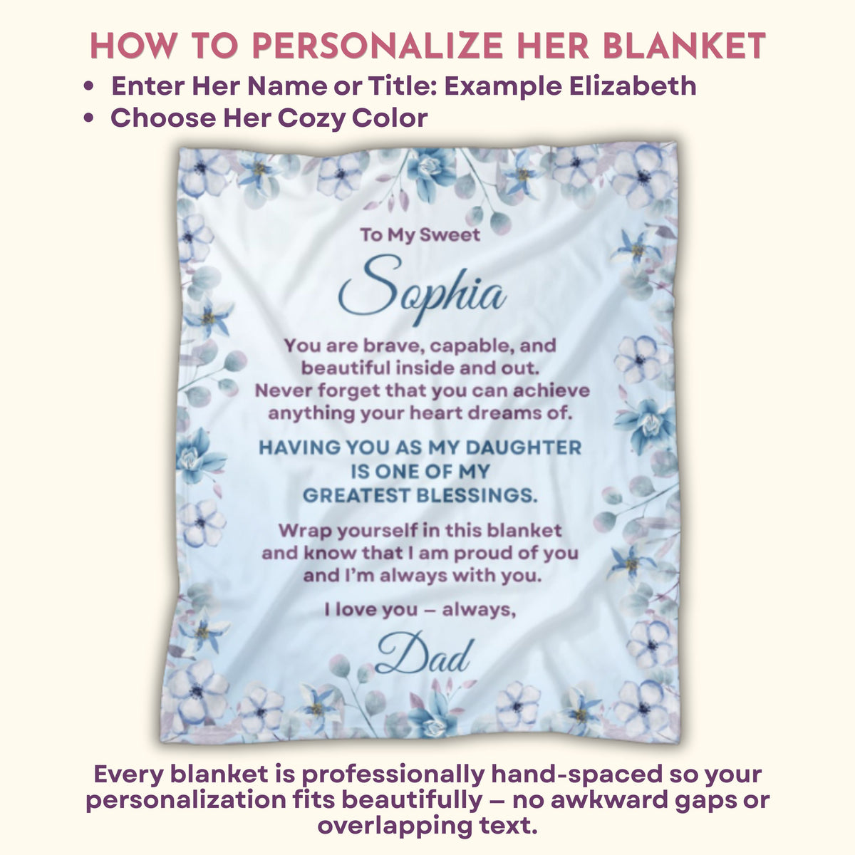 How to personalize her blanket Personalized Daughter Blanket from Dad  i