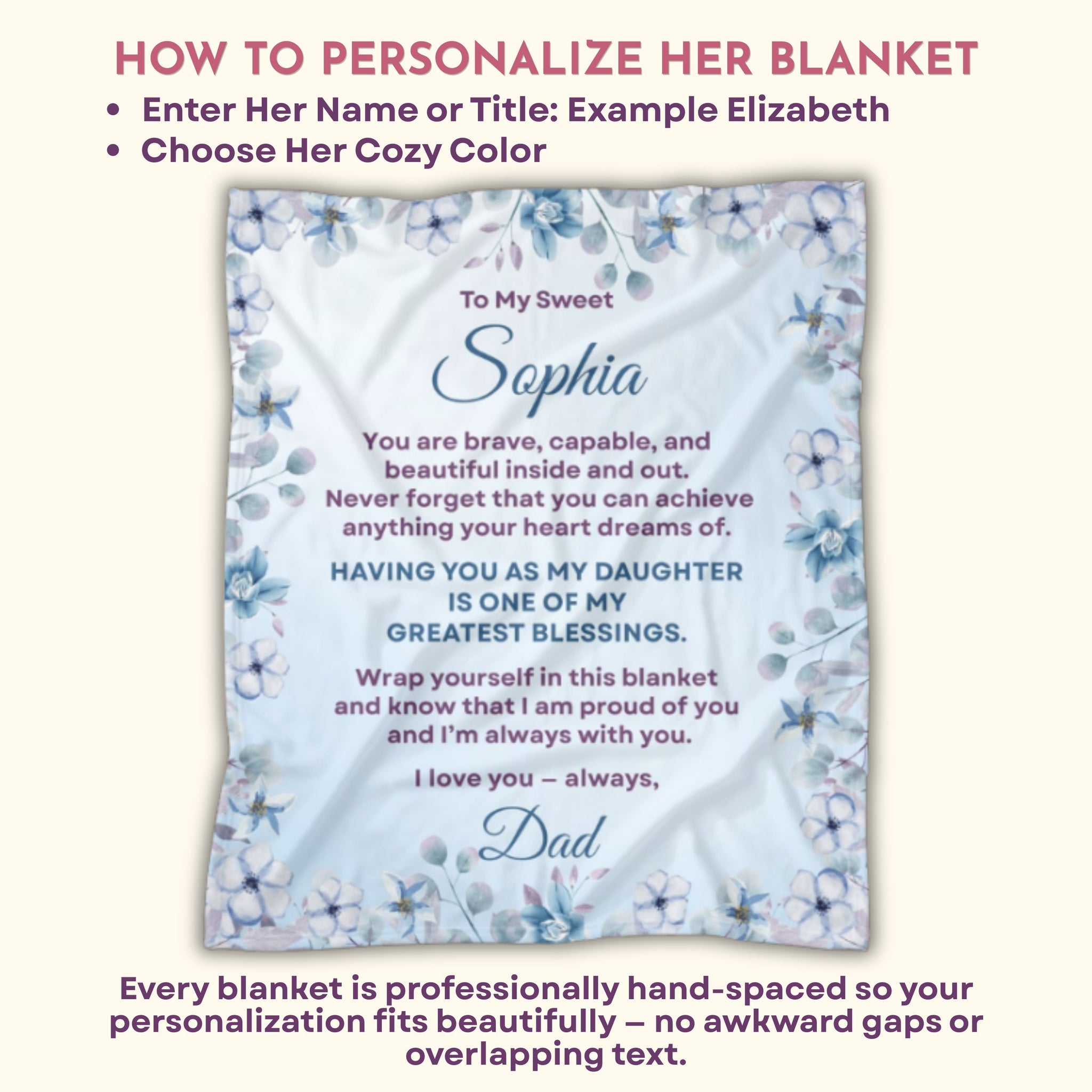 How to personalize her blanket Personalized Daughter Blanket from Dad  i