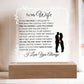 Cordless romantic soulmate LED acrylic lamp displayed on bedroom nightstand at night