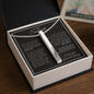 Sleek modern 4-sided pendant necklace with soulmate message card. Silver