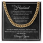 To My Husband 14K Gold overlay Cuban link chain necklace with romantic love message card, meaningful gift from wife