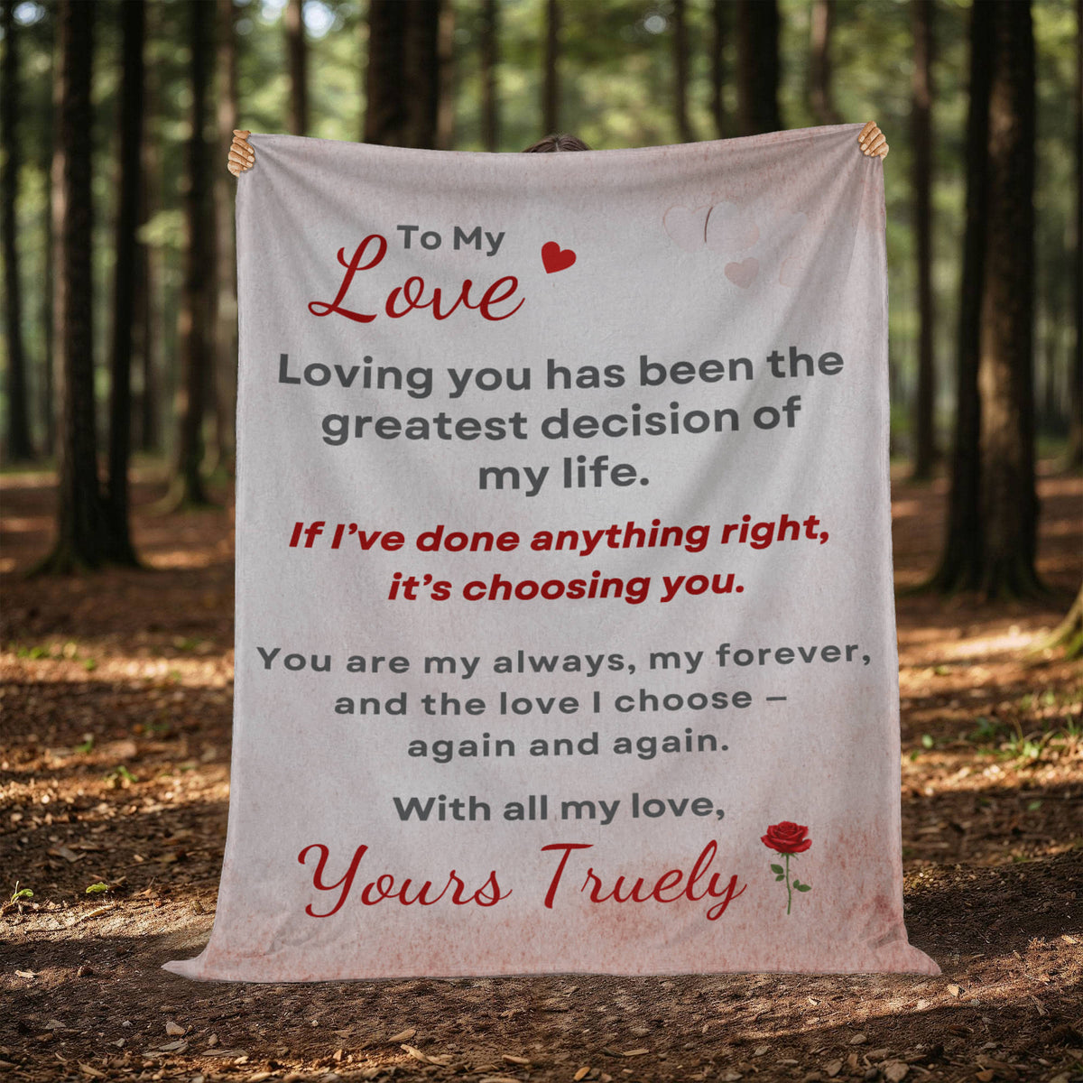 To My Love personalized mink fleece blanket romantic love letter design displayed outdoors